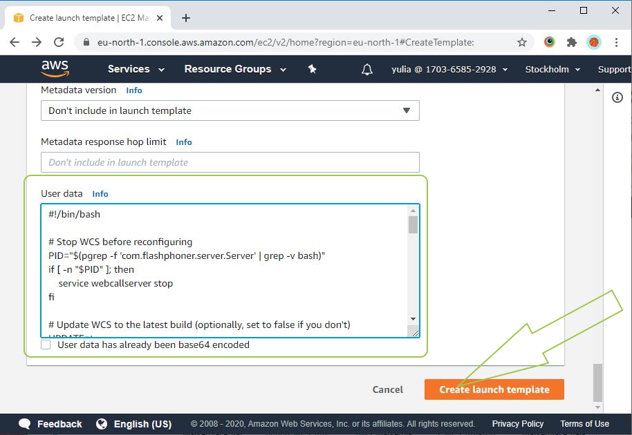 Create_launch_template_WCS_Amazon_AWS_Marketplace_Balancer_AutoScaling_WebSocket_WebRTC