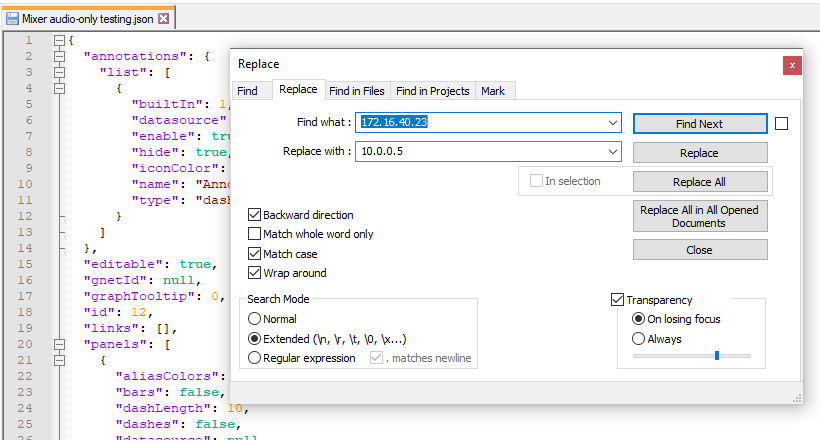 grafana_settings_replace_ip_WCS_WebRTC_mixer_transcoding_RESTApi_stream_WebSocket_publishing_testing